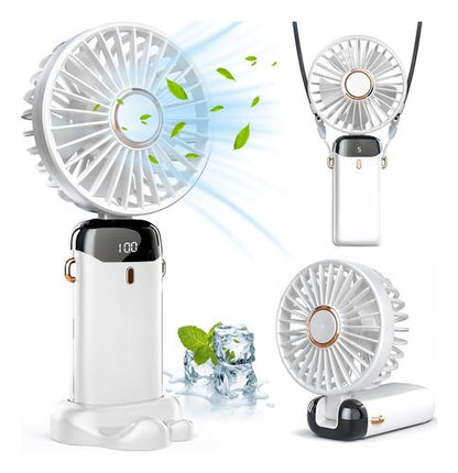 Foldable Rechargeable Desk Fan – Portable 3-in-1 Handheld, Neck & Table Fan with LED Display, 5 Speeds & USB Charging
