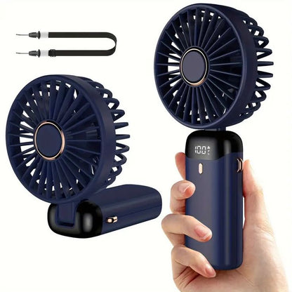 Foldable Rechargeable Desk Fan – Portable 3-in-1 Handheld, Neck & Table Fan with LED Display, 5 Speeds & USB Charging