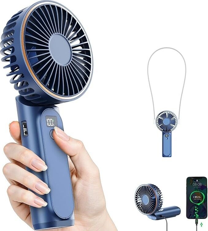 Foldable Rechargeable Desk Fan – Portable 3-in-1 Handheld, Neck & Table Fan with LED Display, 5 Speeds & USB Charging