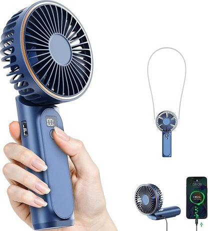 Foldable Rechargeable Desk Fan – Portable 3-in-1 Handheld, Neck & Table Fan with LED Display, 5 Speeds & USB Charging