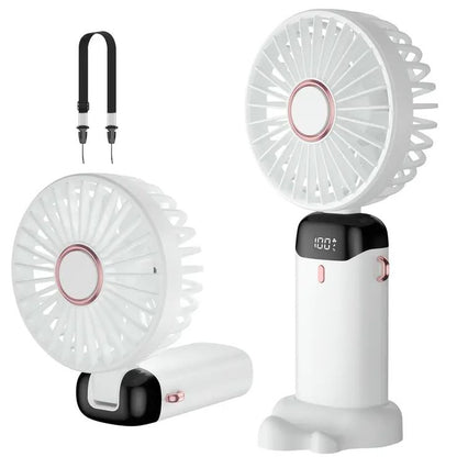 Foldable Rechargeable Desk Fan – Portable 3-in-1 Handheld, Neck & Table Fan with LED Display, 5 Speeds & USB Charging