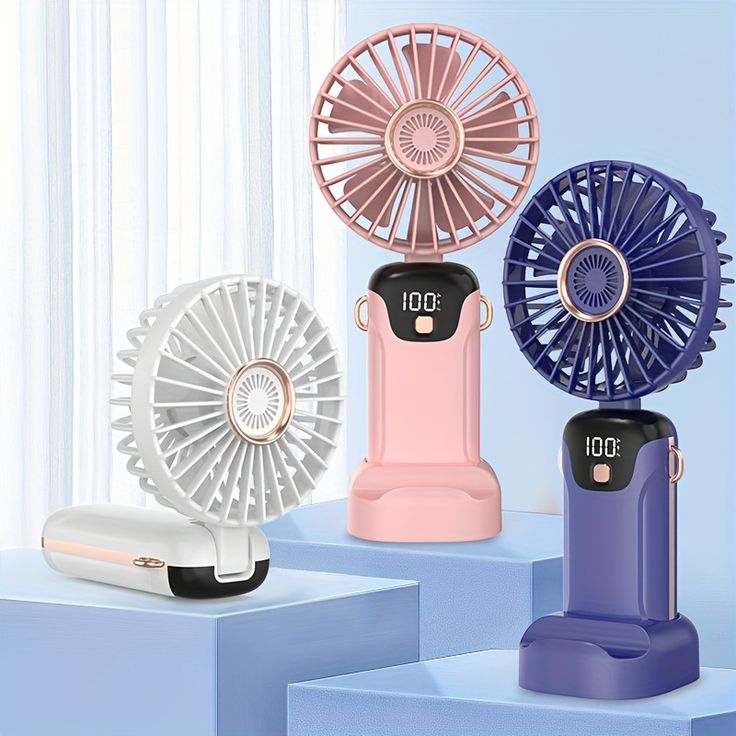 Foldable Rechargeable Desk Fan – Portable 3-in-1 Handheld, Neck & Table Fan with LED Display, 5 Speeds & USB Charging