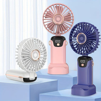 Foldable Rechargeable Desk Fan – Portable 3-in-1 Handheld, Neck & Table Fan with LED Display, 5 Speeds & USB Charging