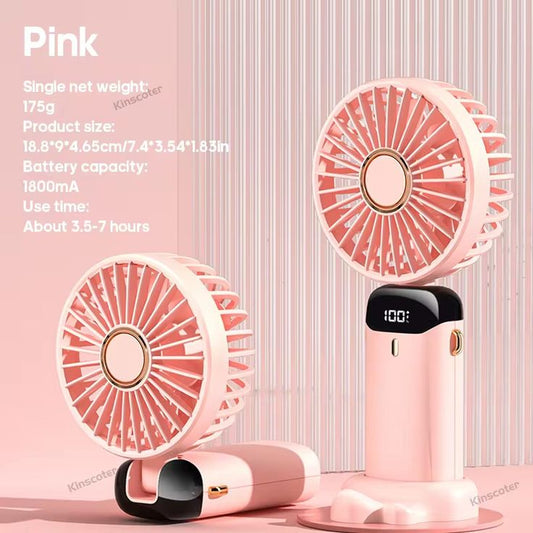 Foldable Rechargeable Desk Fan – Portable 3-in-1 Handheld, Neck & Table Fan with LED Display, 5 Speeds & USB Charging